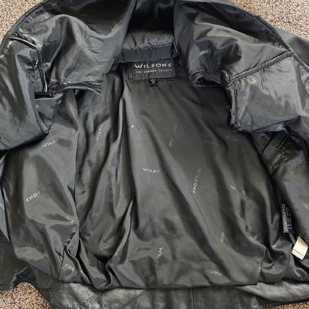 Wilson VTG Women's Black Leather Biker Cropped Bomber Jacket 80s Style - Picture 12 of 12